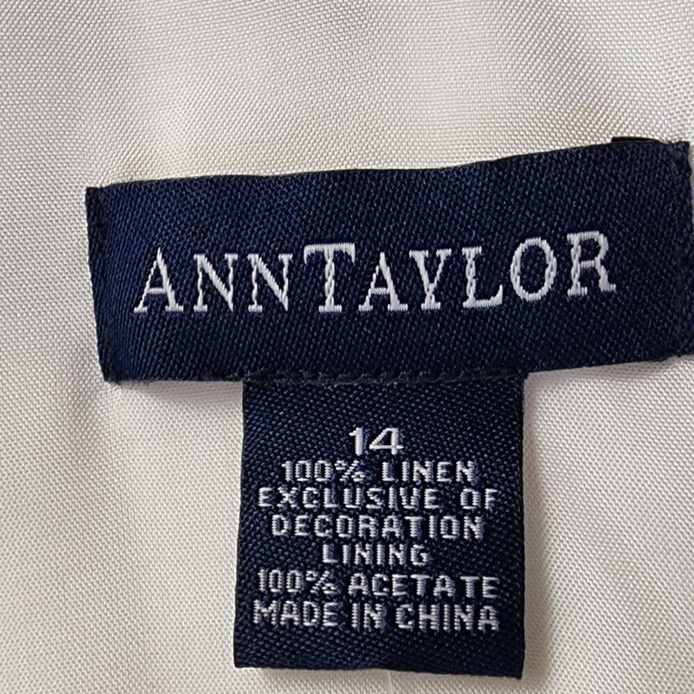 Ann Taylor White Fit & Flare Women 14 White Linen dress Sleeveless V-neck Lace - Picture 5 of 9